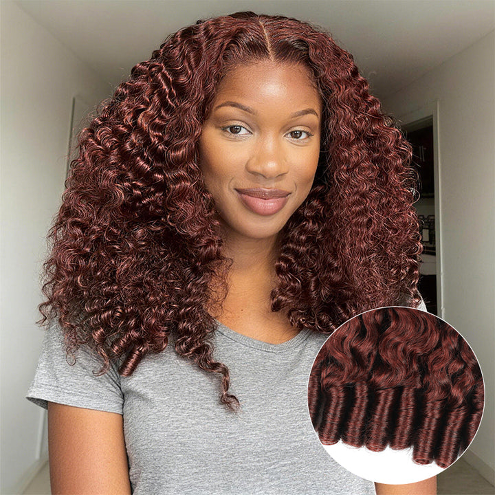 Reddish Brown Burmese Curly Wig 13x6 Lace Front Glueless Wig 250% Density
