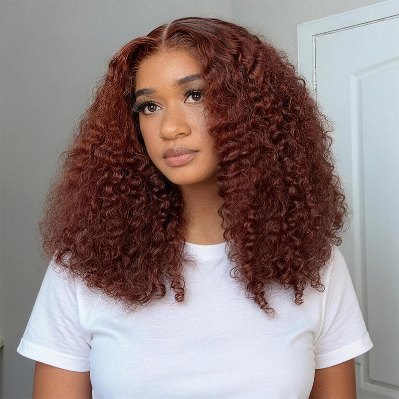 Reddish Brown Burmese Curly Wig 13x6 Lace Front Glueless Wig 250% Density