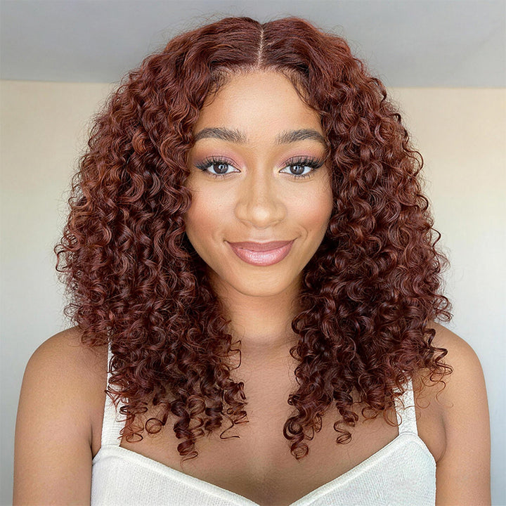 Reddish Brown Burmese Curly Wig 13x6 Lace Front Glueless Wig 250% Density