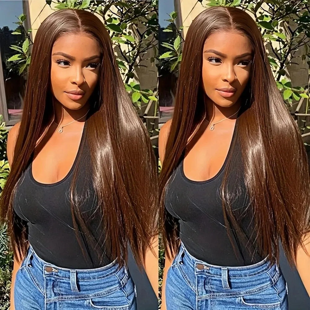 32Inch Wear And Go #4 Chocolate Brown Barbie Colored Straight Human Hair 13x4 HD Glueless Lace Frontal Wig
