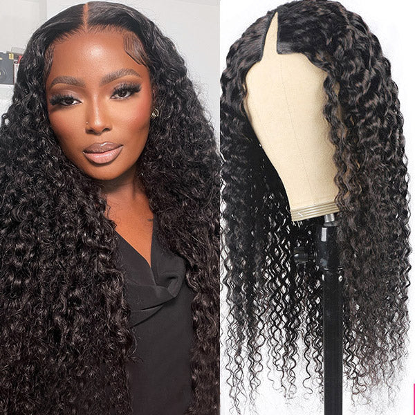 V Part Wig Human Hair No Leave Out Glueless Brazilian Deep Curly Wave Upgrade U Part Wig Human Hair For Women