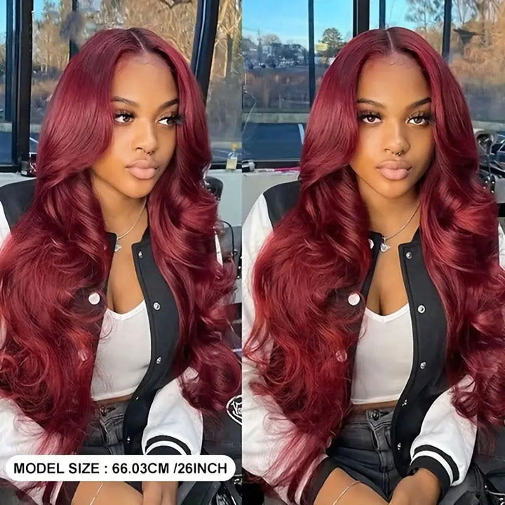 Allove 99J Burgundy Body Wave Lace Part Wig 100% Human Hair Wigs