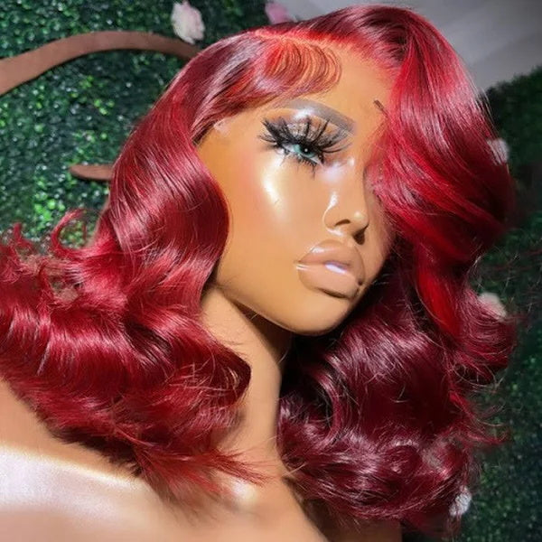 Allove Hair Cherry Red Body Wave 13x4 Lace Front Wig Pre Plucked Glueless Bob Wigs