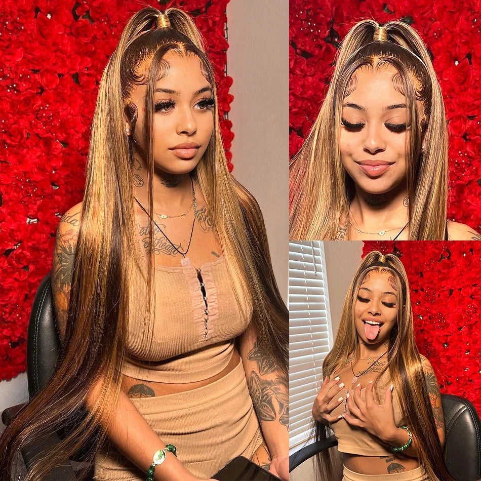 Highlight Wig Human Hair 13x6 Lace Frontal Wig Silky Straight Glueless Lace Wigs