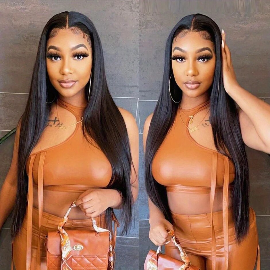 32Inch Wear And Go 4x4 Lace Closure Wig Straight Human Hair Glueless Lace Wigs with Pre Plucked