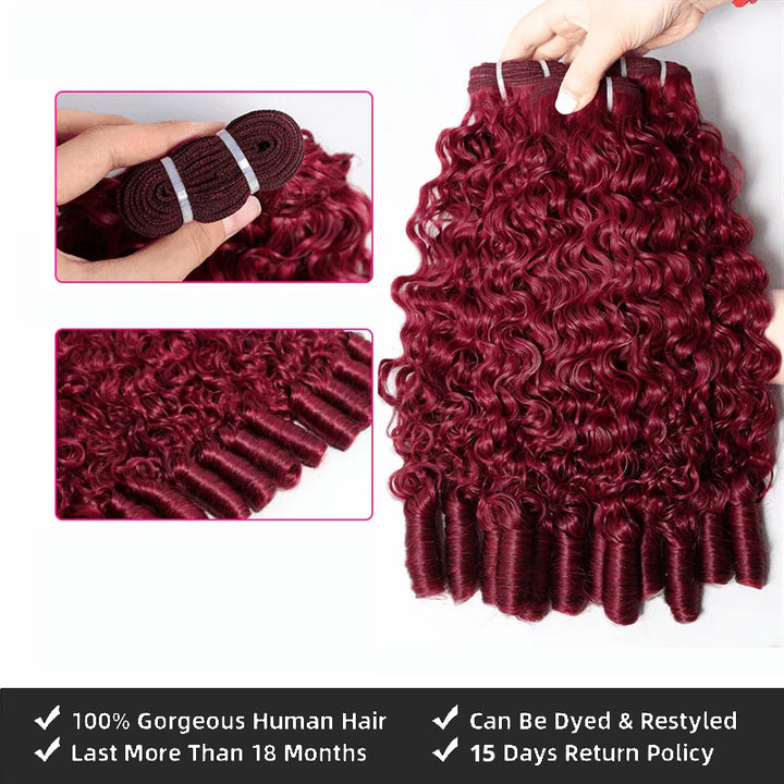 Allove Hair 99J Burgundy Color Burmese Curly Hair Bundles 12A Raw Virgin Human Hair Weave