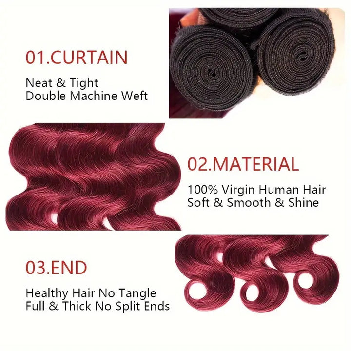 Allove Hair Ombre T1B 99J  3 Bundles Body Wave Human Hair Weave