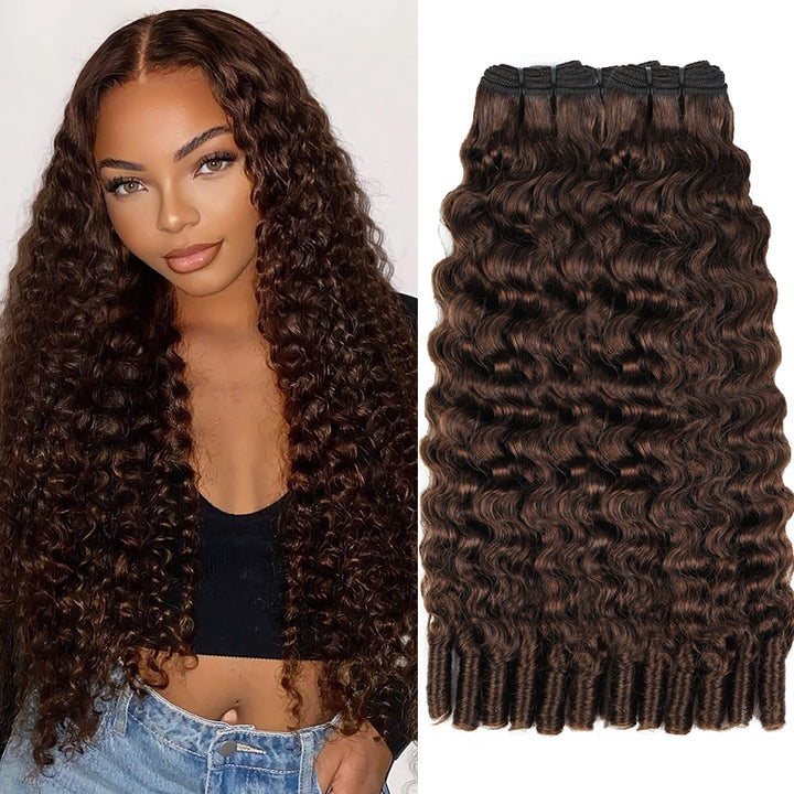 [Ship in 12Hours] Allove Premium Burmese Virgin Hair #4 Dark Brown Color Curly Hair Quick Weave 3/4 Bundles - AlloveHair