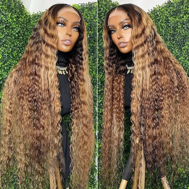 Highlight Ombre Colored 4x4 HD Lace Closure Wig Kinky Curly Human Hair Wigs For Black Women