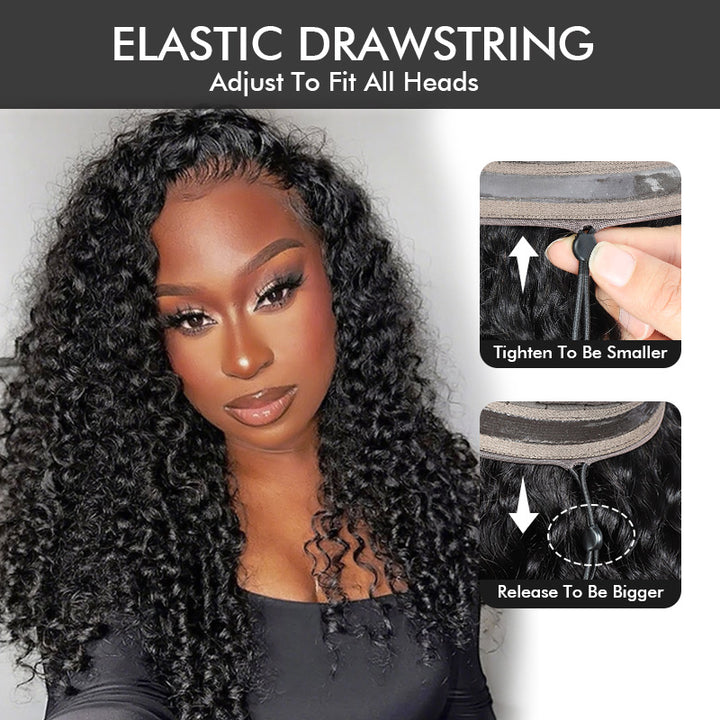 3 In 1 Half Wig | Burmese Curly Hair Glueless Half Wig with Adjustable Drawstring Seamless Flip Over Wigs - AlloveHair