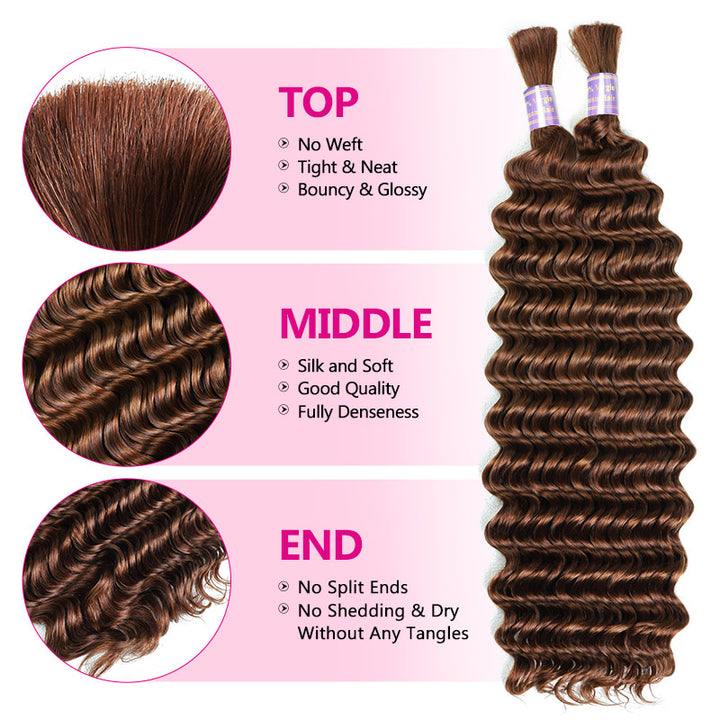 #30 Light Brown Bulk Human Hair For Braiding No Weft Deep Wave Human Hair Bundles For Black Women - AlloveHair