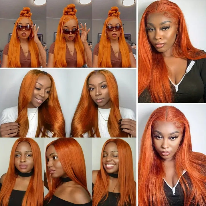 Ginger Orange Color Brazilian Straight 3 Bundles With 4*4 HD Lace Closure