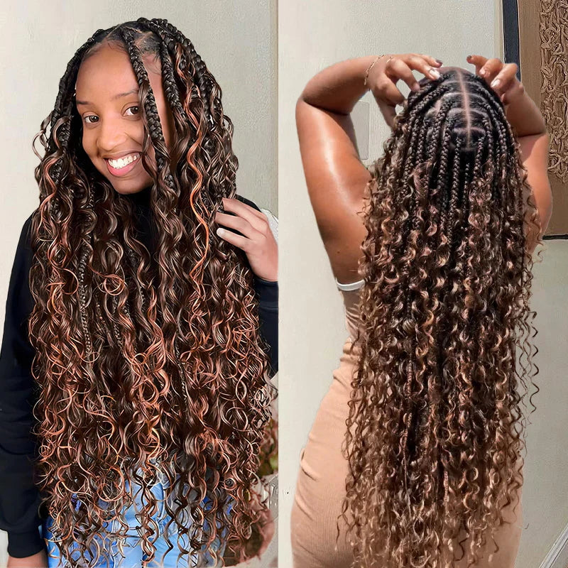 Allove #4 30 Ombre Brown Bulk Human Hair For Boho Brading Deep Wave Human Hair Bundles No Weft Hair Extensions