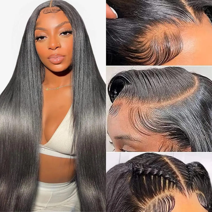 32Inch Wear And Go 4x4 Lace Closure Wig Straight Human Hair Glueless Lace Wigs with Pre Plucked