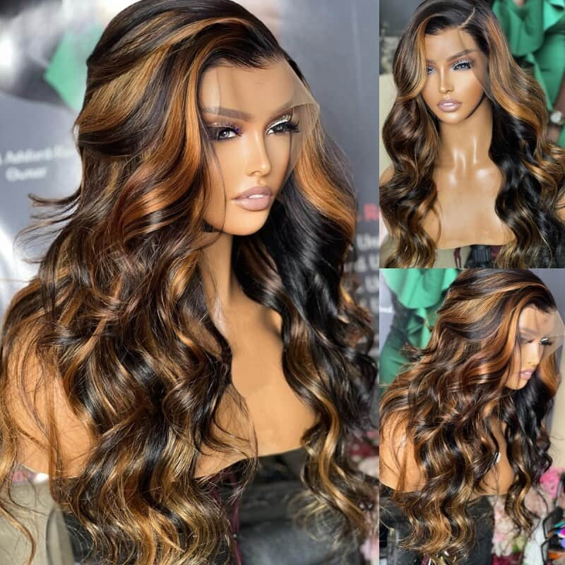 #FB30 Brown Balayage Highlight13x4/13x6/5x5 Body Wave/Straight HD Lace Frontal Bleach Knots Pre-Plucked Easy Wear And Go Wig