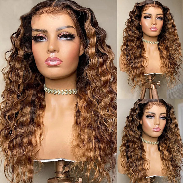 Allove Highlight Ombre Hair Invisible 13x4 Lace Front Wig Brazilian Loose Deep Wave Hair