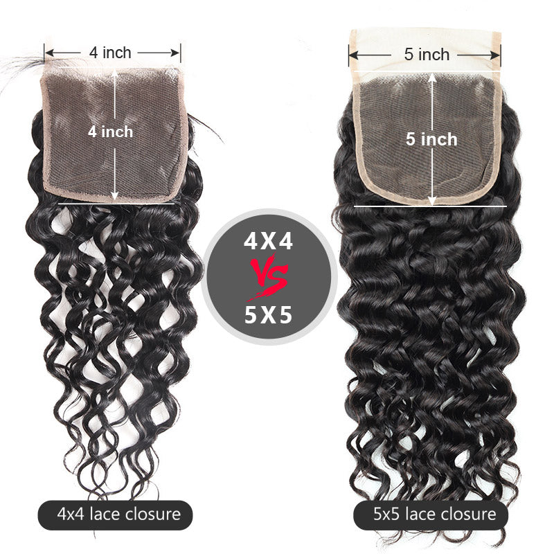 Allove Hair Water Wave Human Hair Ocean Wave 3 Bundles With 5*5 Transparent Lace Closure