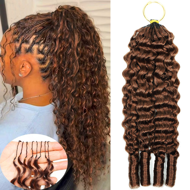 #30 Brown Burmese Curly Human Hair For Braiding Pre-Separated Feather Crochet Weave Hair Extensions with Miracle Knots