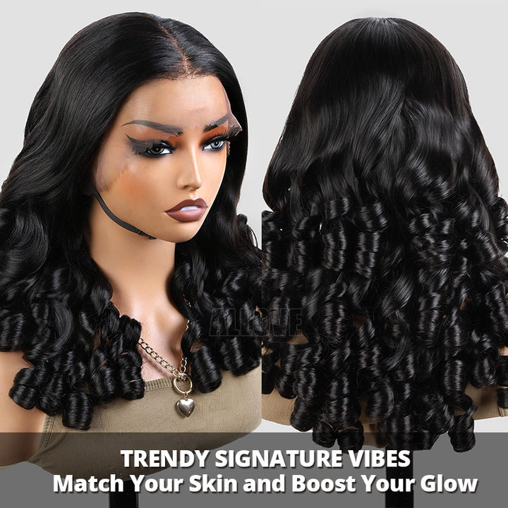 Allove 350% Density Bouncy Curl Wigs Super Double Drawn 13x4 HD Lace Front Wigs with Pre Plucked Hairline