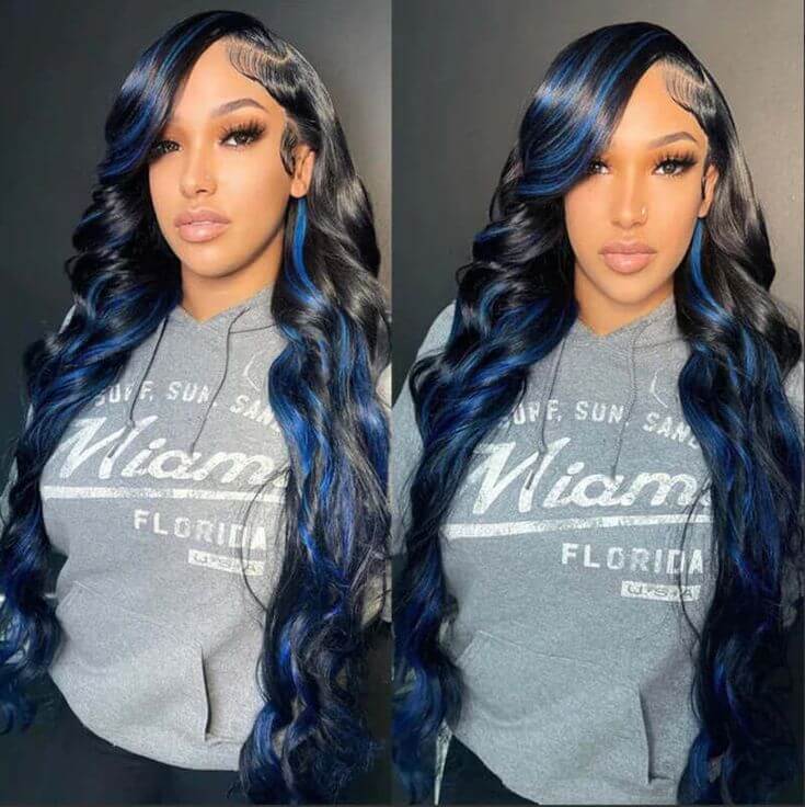 Allove Hair 13x4 Lace Front Blue Ginger Highlight Body Wave Human Hair HD Lace Wigs