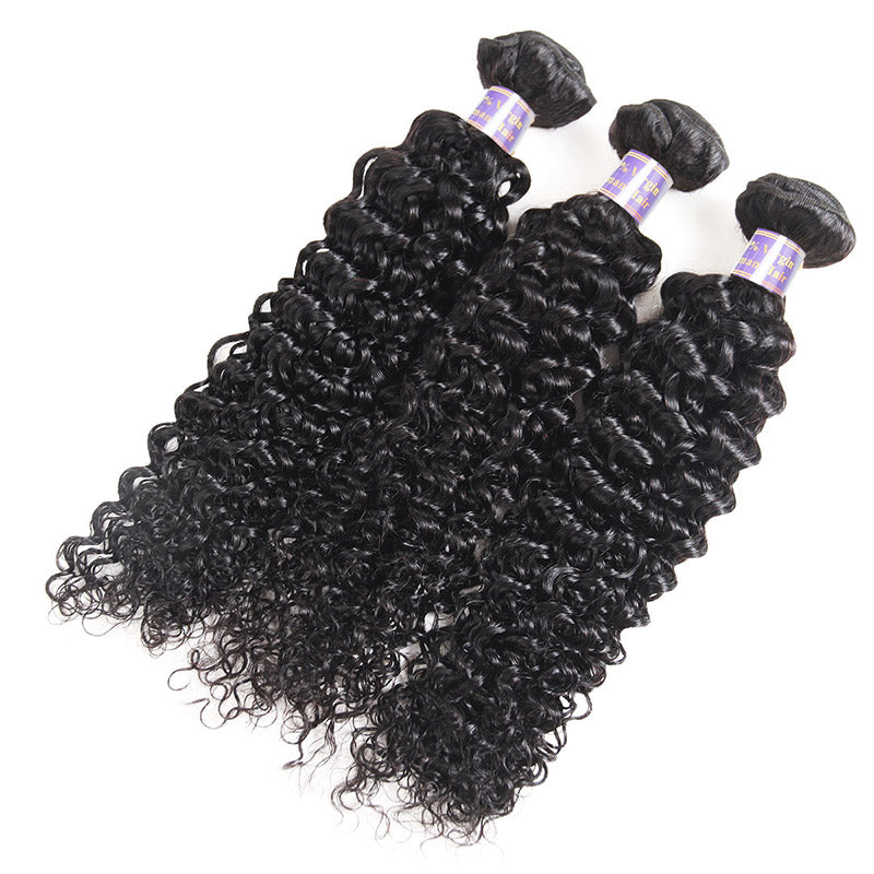 Allove Kinky Curly Human Hair 3 Bundles With 5*5 Transparent Lace Closure