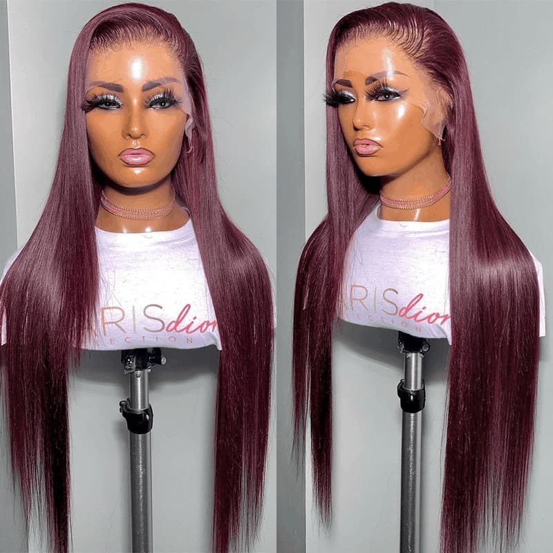 Trendy Dark Purple Plum Colored 13x4 13x6 5x5 Lace Front Silky Straight/Body Wave Wig