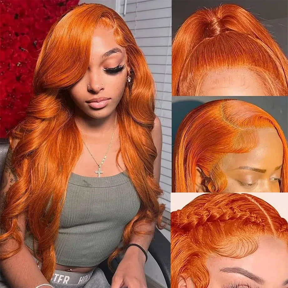 Ginger Orange Color Glueless 13x4 Undetectable HD Lace Frontal Wig Body Wave Human Hair Wigs