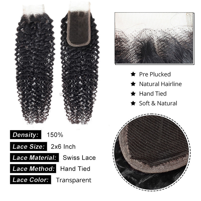Curly Bundles With 2x6 Lace Closure Remy Human Hair 3 Bundles With Swiss Lace Closure - AlloveHair