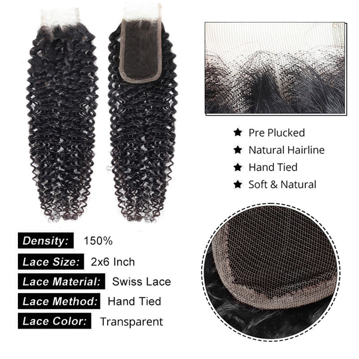 Curly Bundles With 2x6 Lace Closure Remy Human Hair 3 Bundles With Swiss Lace Closure - AlloveHair
