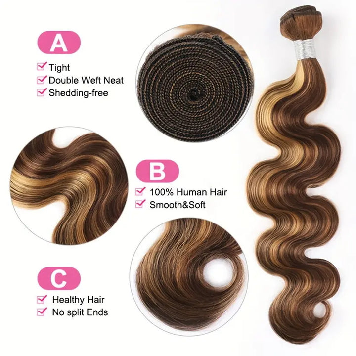 Highlight Honey Blonde Color Brazilian Body Wave Human Hair 3 Bundles