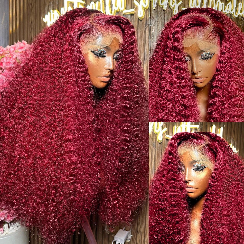 30 Inch #99J Deep Wave Burgundy Wig 13x4 HD Glueless Lace Front Wig with Pre Plucked