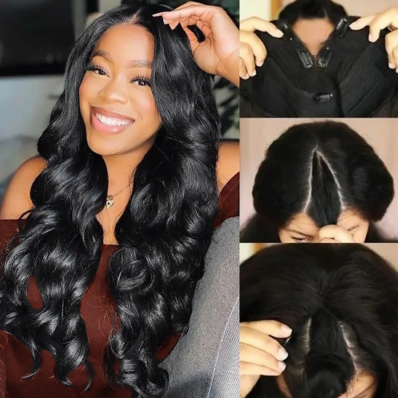 Easy Install V Part Wig Body Wave Glueless Wig with Adjustable Drawstring Protective Style - AlloveHair