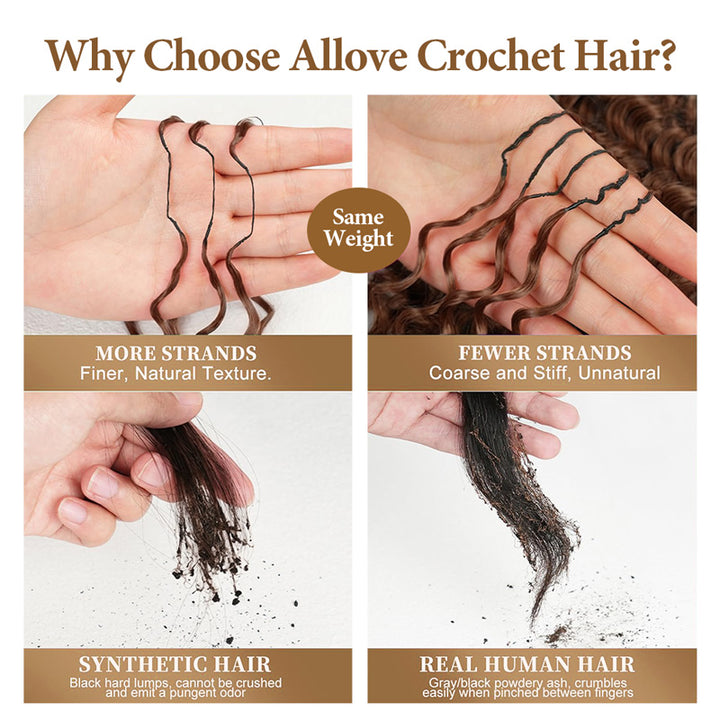 #30 Light Brown Deep Wave Crochet Hair for Boho Braids Pre-Separated Feather Crochet Human Hair Extension Protective Hairstyle