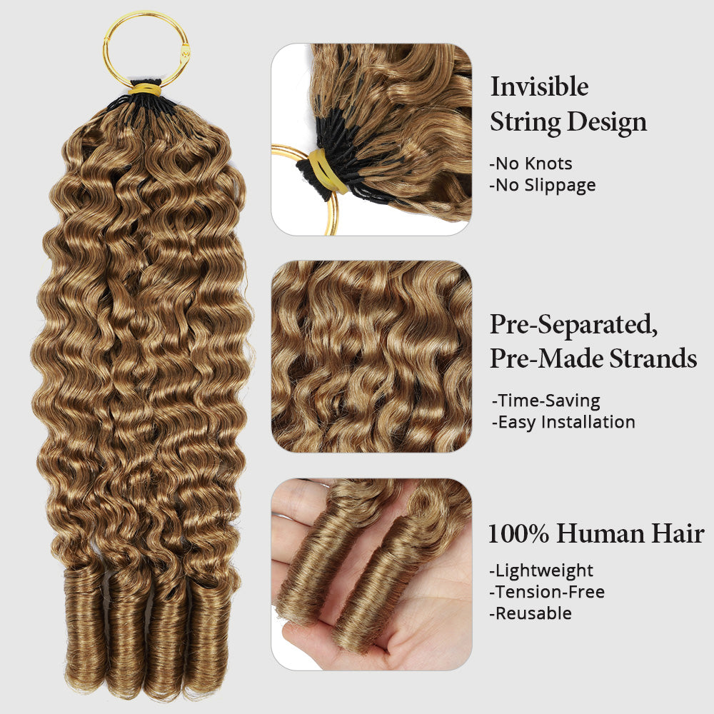#27 Honey Blonde Burmese Curly Feather Crochet Human Hair Quick Weave with Spiral Curly End Boho Braids Hair Extensions