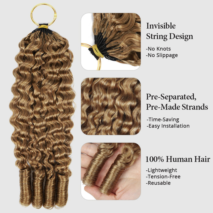 #27 Honey Blonde Burmese Curly Feather Crochet Human Hair Quick Weave with Spiral Curly End Boho Braids Hair Extensions