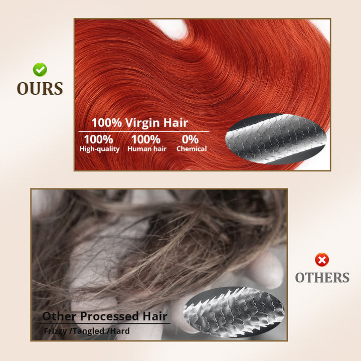 [New Trend] Peekaboo Black Hair With Ginger Orange Two Tones Ombre Color Body Wave Human Hair Bundles - AlloveHair