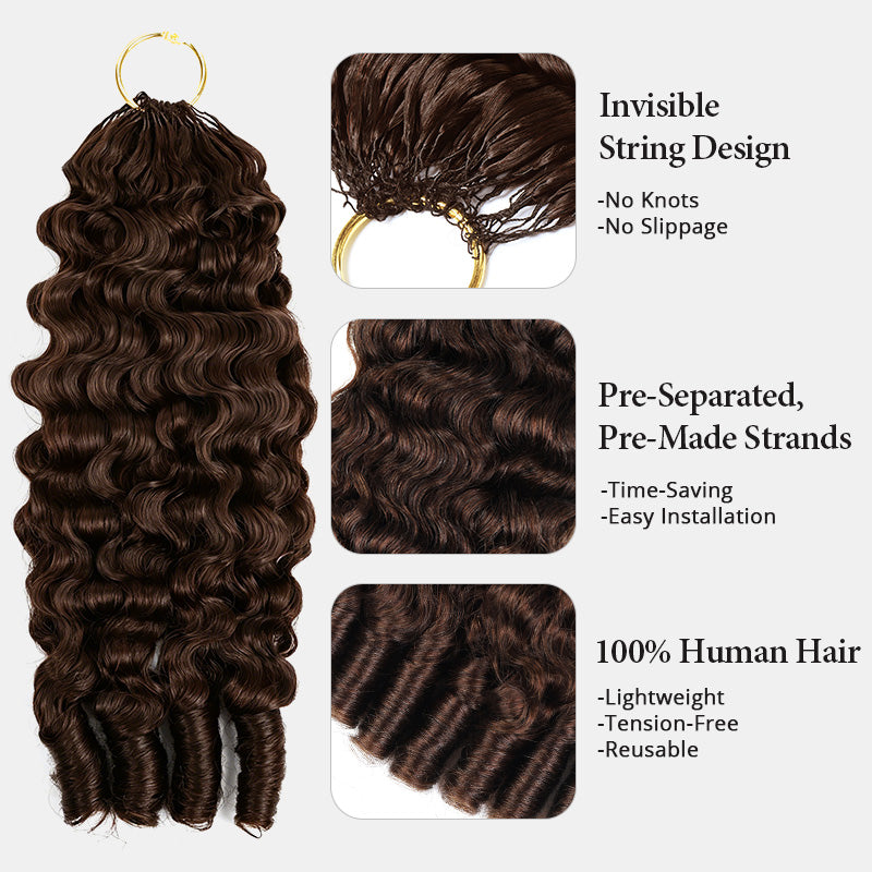 #4 Chocolate Brown Burmese Curly Feather Crochet Human Hair for Braiding No Weft Human Hair Extensions - AlloveHair