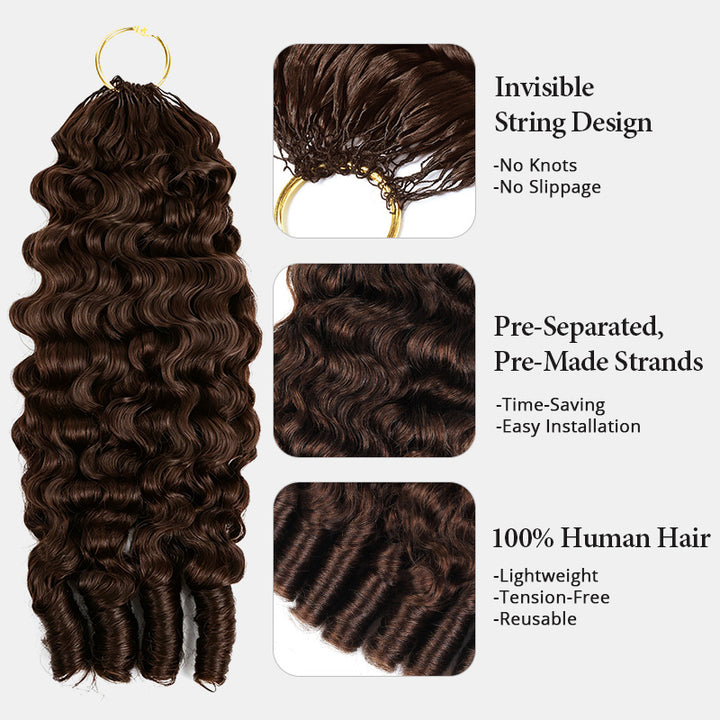 #4 Chocolate Brown Burmese Curly Feather Crochet Human Hair for Braiding No Weft Human Hair Extensions - AlloveHair