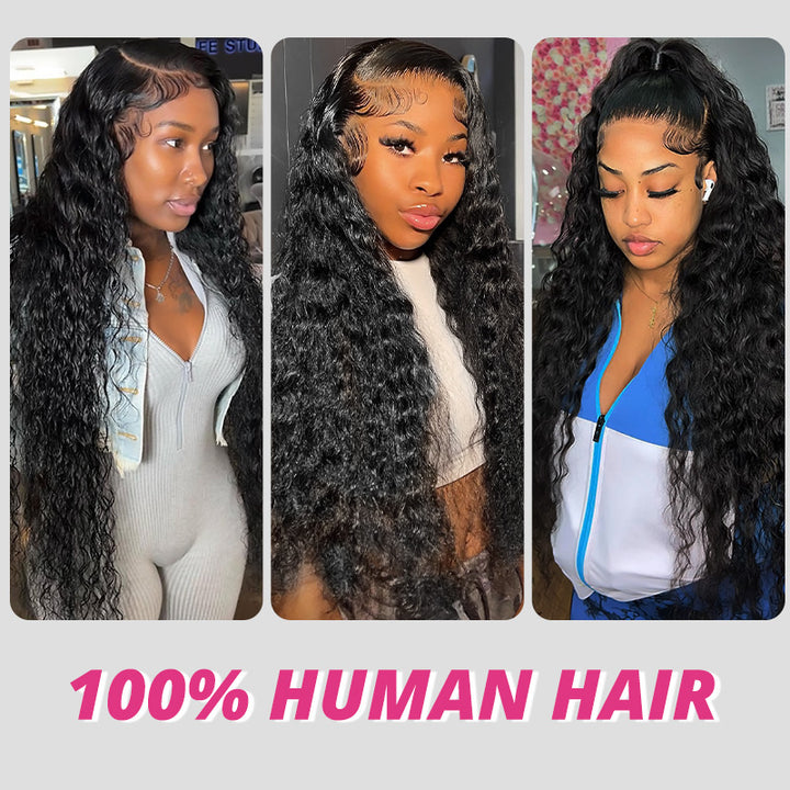 13x6 Glueless Lace Front Wig | Water Wave Human Hair | HD Transparent Lace | Pre-Plucked Hairline | 180% Density - AlloveHair