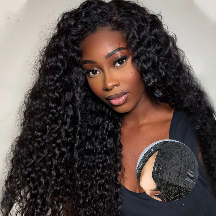 V Part Glueless Wig Unprocessed Human Hair Water Wave with Thin Part Beginner Friendly - AlloveHair