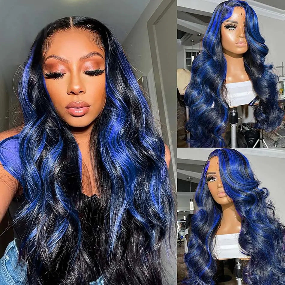 Allove Hair 13x4 Lace Front Blue Ginger Highlight Body Wave Human Hair HD Lace Wigs