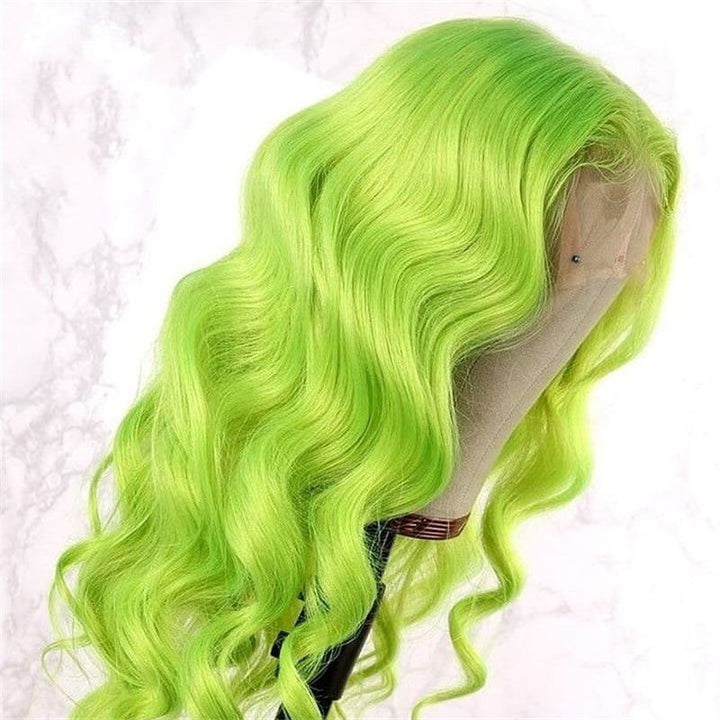 Green Colored Body Wave 13x4 Transparent Lace Front Wig with Pre-Plucked Colored Barbie Wig