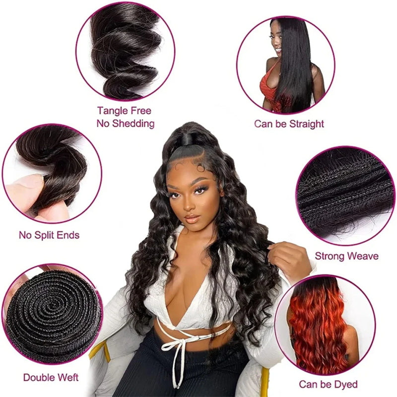 Allove Hair Virgin Brazilian Loose Wave 4 Bundles Human Hair Weave Extensions