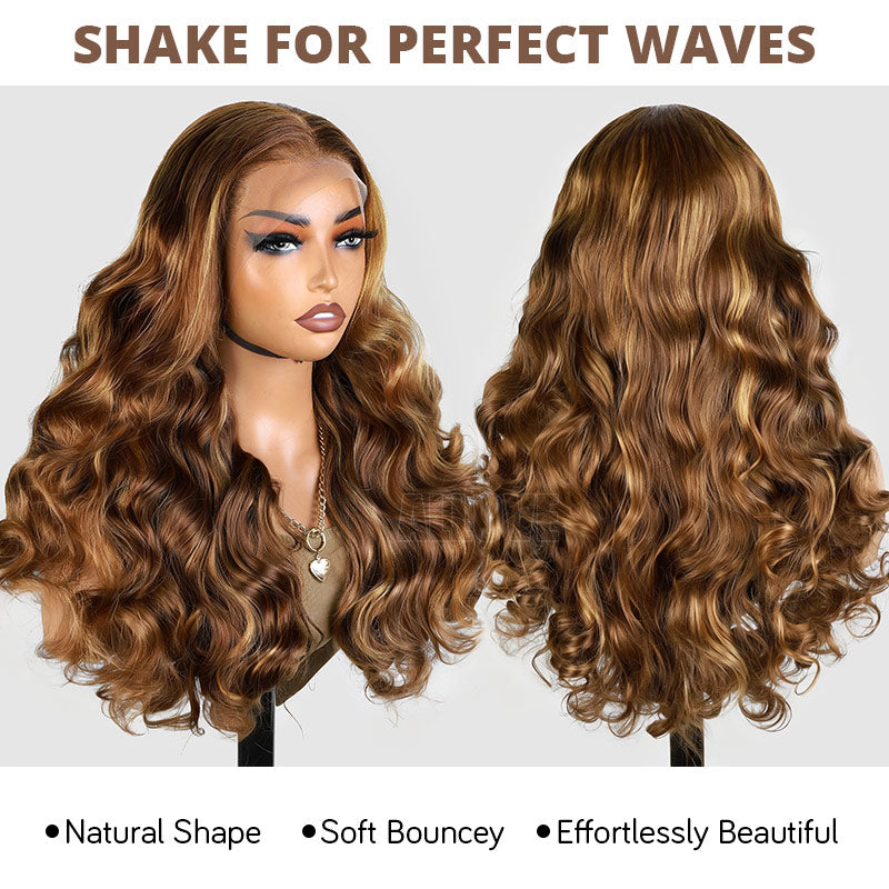 350% Density Balayage Highlight Wigs Salon Quality Bouncy Wavy 13x4 HD Lace Front Wigs for Black Woman