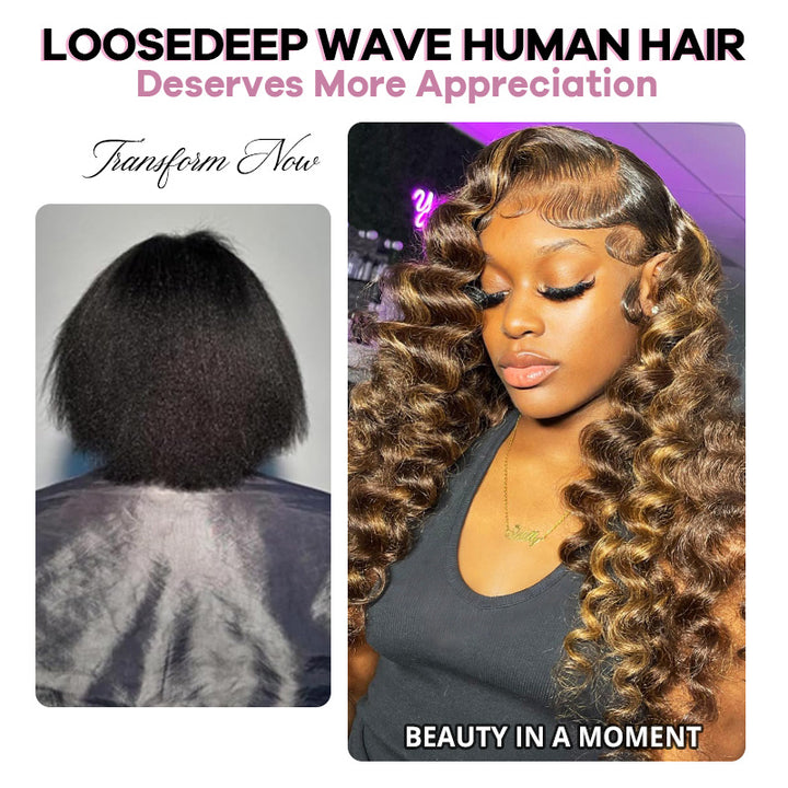 P4 27 Highlight Loose Deep Wave Hair Bundles with 2x6 HD Lace Closure 100% Ombre Human Hair