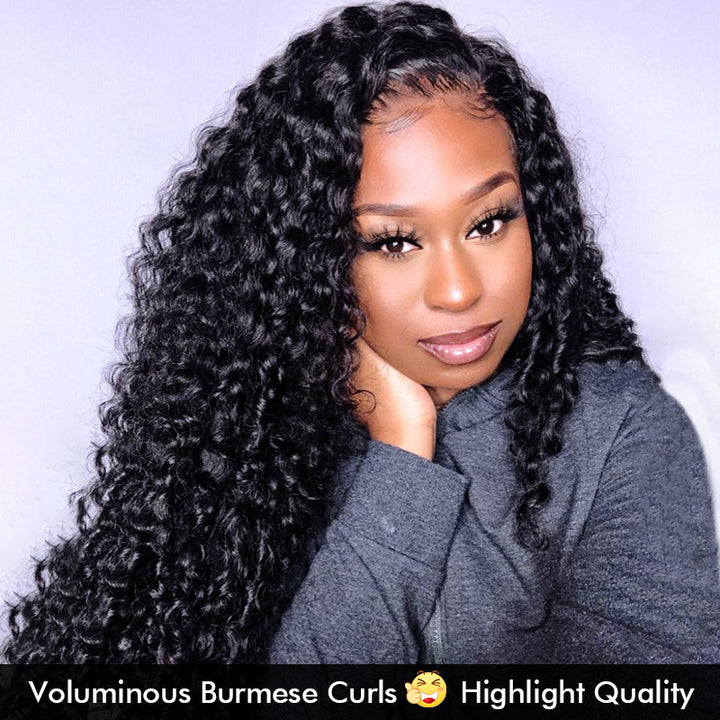 3 In 1 Half Wig | Burmese Curly Hair Glueless Half Wig with Adjustable Drawstring Seamless Flip Over Wigs - AlloveHair