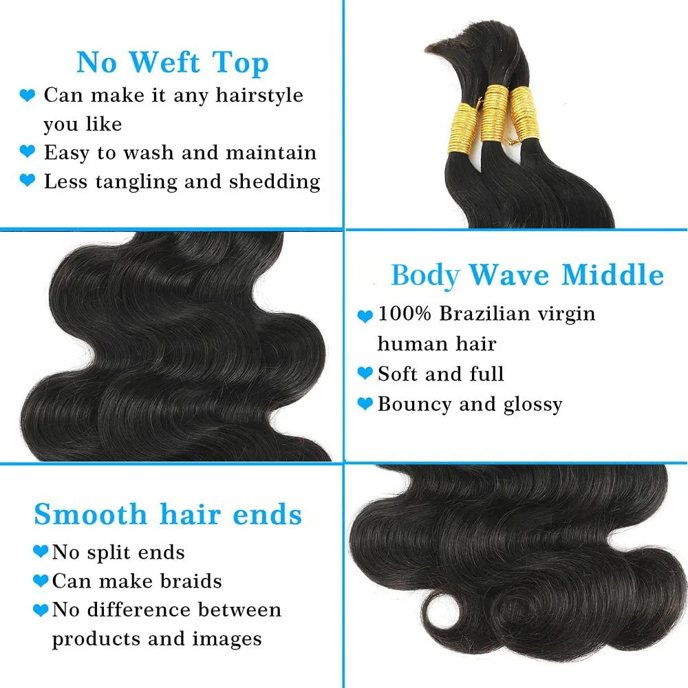 Allove Hair Body Wave Bulk Human Hair For Braiding No Weft Hair Bundles For Braids