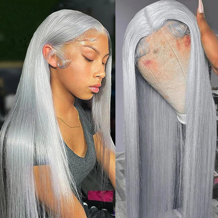 32Inch Silver Grey Wear to Go 13x4 Straight Hair HD Lace Front Wigs Barbie Hair Pre Plucked