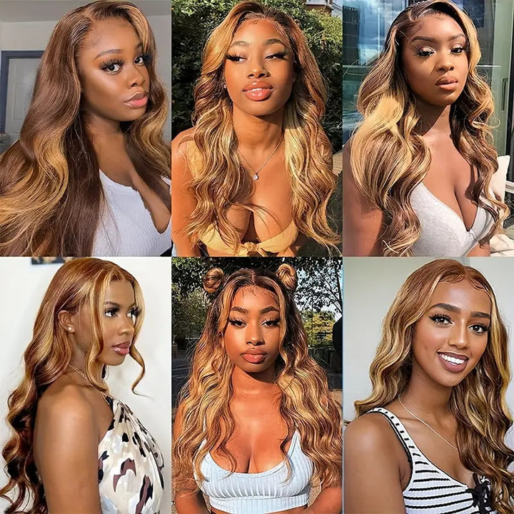 30Inch 13x6 HD Lace Frontal Body Wave Highlight Human Hair Wigs