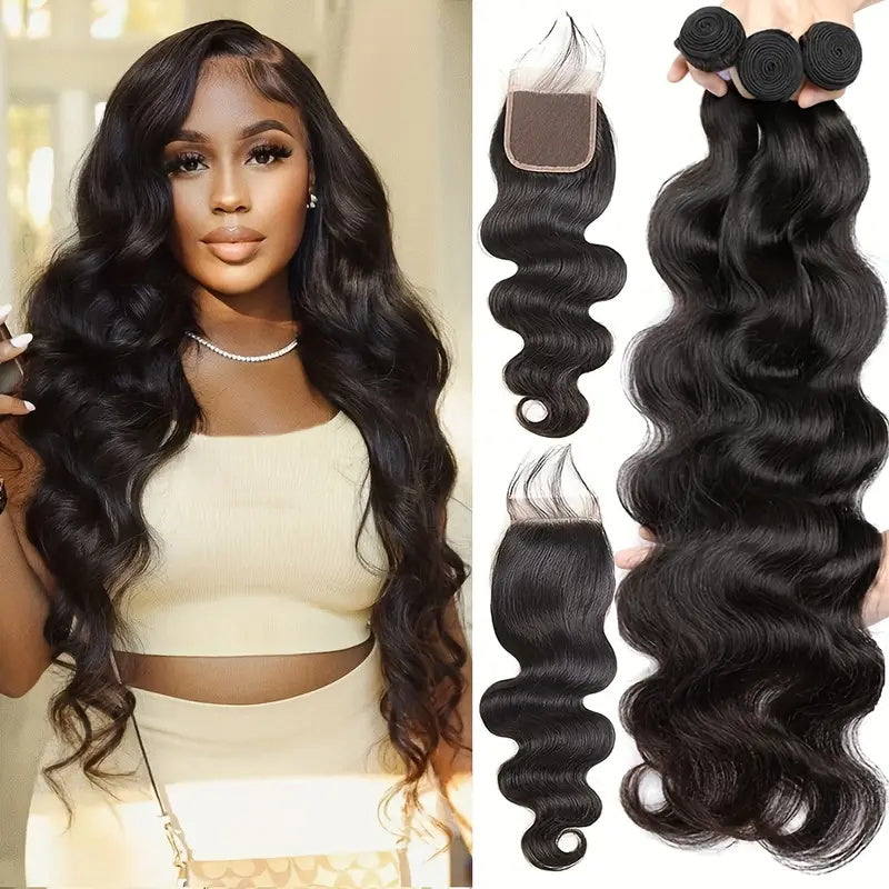 Overnight Shipping Allove Human Hair Extensions Next Day Delivery Straight Hair/Body Wave/Deep Wave 3 Bundles With 4*4 Lace Closure